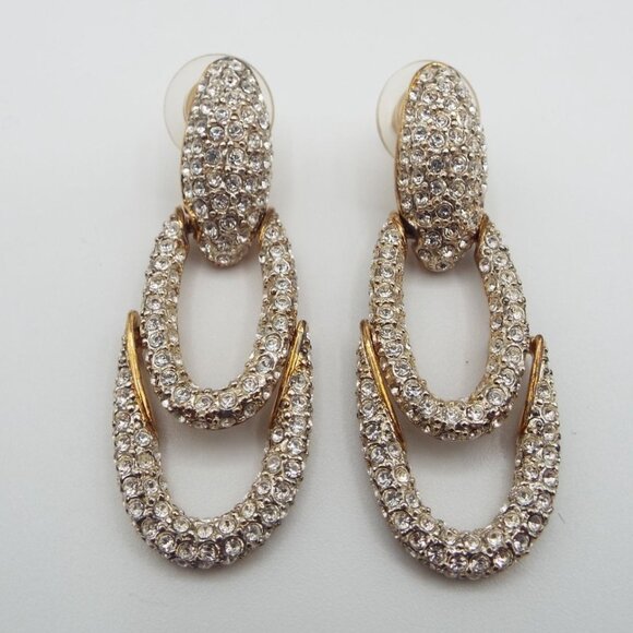 Vintage Carre Dangling Rhinestone Pierced Earrings - Picture 3 of 6